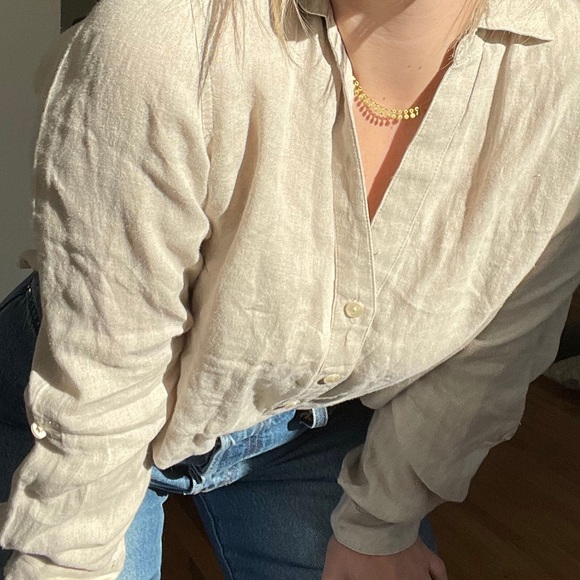 Beige Linen Button Down - Picture 3 of 7